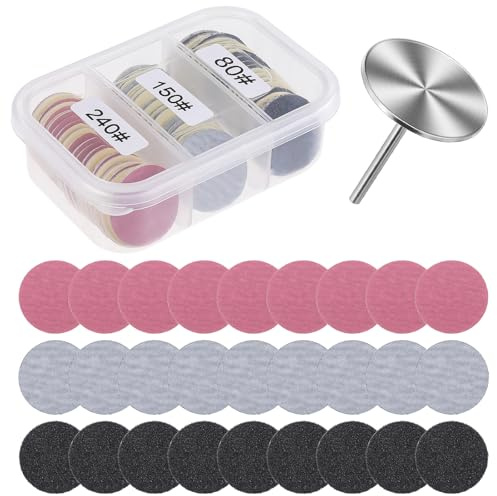 61PCS Sanding Paper Discs with Metal Nail Drill Bit 25mm Pedicure Disc Replacement Sanding Discs Bits Foot Sandpaper Discs #80#150#240 Grits for Electric Remover Dead Skin Callus Manicure Pedicure