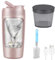 GOMETY Shaker électrique - 650 ml - Mélangeur automatique de protéines - Avec compartiment à poudre - Sans BPA - Rechargeable par USB - Pour shakes crémeux aux protéines protéinées (blanc) (rose)
