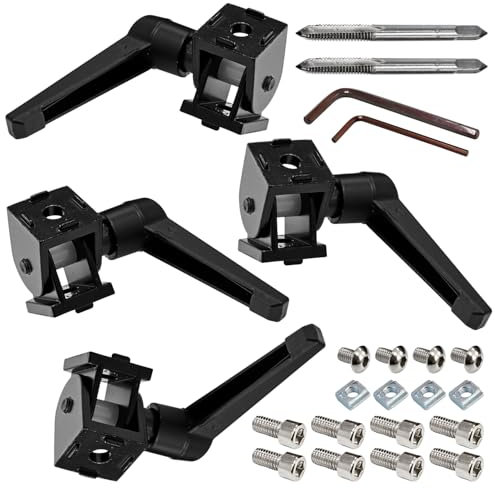 Socpuro 4 Sets 2020 Series Aluminum Extrusion Profile Connector, 180° Adjustable Flexible Pivot Joint Bracket with Handles & M6 x 1.0 Thread Tap Bits (Black)