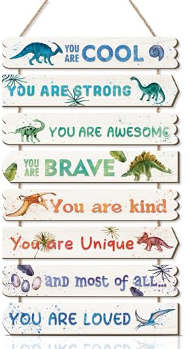 ANHUIB Dinosaur Sign for Wall Wooden Hanging Signs Positive Plaque Watercolor Dinosaur Motivational Wall Art for Boys Bedroom You Are Strong Nursery Playroom Decor for Boys Girls Kids Teens Room Decor