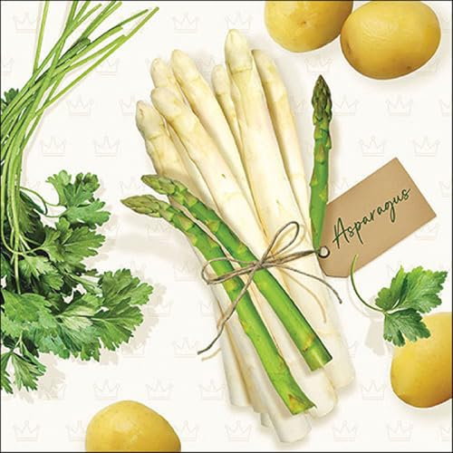 20 Servietten Essen Spargel und Kartoffeln als Tischdeko. Papierservietten mit Motiv. Auch für Decoupage und Serviettentechnik 33x33cm
