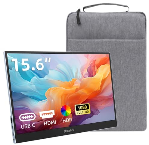 Jhcztrk Monitor portátil de 15,6 pulgadas, marco de metal Slim HD 1920×1080P, 100% sRGB, monitor externo USB C para ordenador portátil PC móvil Mac Xbox PS5/PS4 Switch con soporte y bolsa