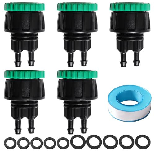 VooGenzek 5 Piezas G1/2 G3/4 a 4/7 mm Tubo de Riego por Goteo de Adaptador, 2 Vías Conectores de Tubo de Riego por Goteo, Agricultura Accesorios de Riego, para Césped, Jardines