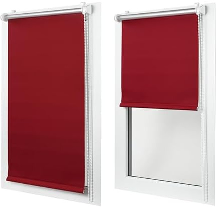 MakoStyl Rollos für Fenster Ohne Bohren - Verdunklungsrollo Rot 130 cm Breite x 150 cm Höhe - Doppelrollo Klemmfix Ohne Bohren - Fenster Rollos für Innen 100% Blackout - Verdunkelnd Duo Rollo