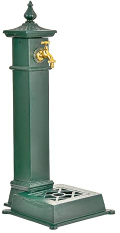 77cm Fontanelle da Giardino con Rubinetto in Oro Anticato, Base Resistente Alle Intemperie e Rubinetti da Esterno con Design a Scarico