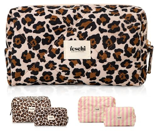 feschi Small Beauty Bag - Leopard | Gesteppte Kosmetiktasche | Gesteppt Kosmetiktasche, kleine Kulturtasche, praktische Innentasche, modernes Design