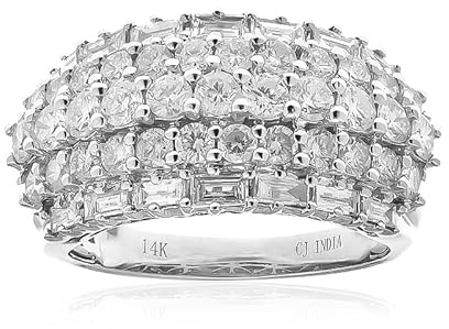Cavill Diamantring Gold 14 Karat Weißgold mit 2,063 ct Brillant- und Baguette Diamanten, Eleganter Weißgoldring 585, Glänzendes strukturiertes Design, Größe 17