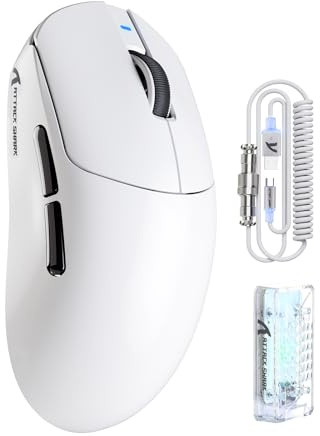 ATTACK SHARK X8PRO 55g ultraleichte Kabellose Gaming-Maus mit Spiralkabel, Mittelgroße/Große Hände, 8K-Polling Rate, Tri-Mode 2,4 G/Wied/BT, 500 mAh, 40.000DPI, Optischer Sensor PAW3395 - Weiß