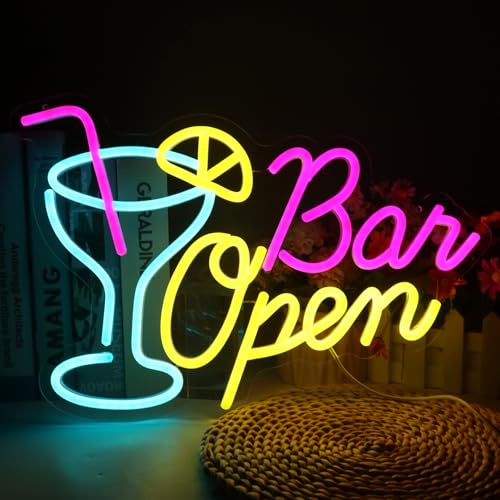 Dhqkqg Bar Open Neon Light Sign, Dimmable Bar Open Sign for Wall Decor, Cocktails Neon Sign with USB Powered, for B-ar, Club, Party, Home, Bistro