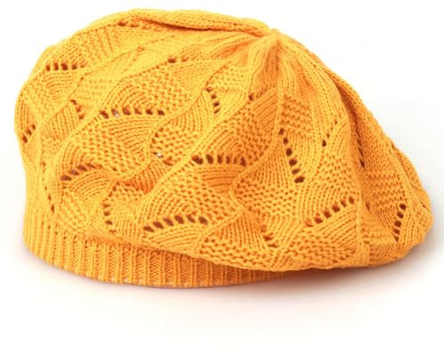 PXPLDYY Beret Femme Béret en Tricot Uni pour Femme, Chapeau d'artiste, Béret Fin Et Décontracté en Acrylique, Jaune, 54-59 Cm
