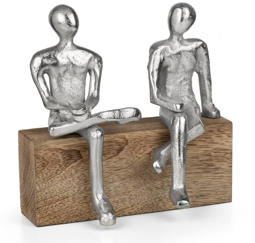 Moritz Dekofigur Freunde gemeinsam sitzend modern auf Holzblock 15 x 7,5 x 14,5 cm - abstrakte Skulptur Freundschaft Zusammenhalt Familie Wohnzimmer Büro Regal Tisch Deko Geschenkidee
