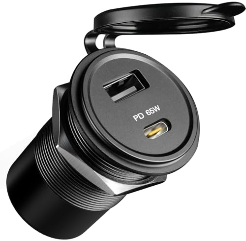 acegoo 12V USB C Steckdose 65W PD & 18W QC, Wohnmobil Auto USB Dose Buchse 12 Volt KFZ Wasserdicht Laptop Einbau Ladegerät für Camper Auto Motorrad Boot LKW Wohnwagen, 1 Stück