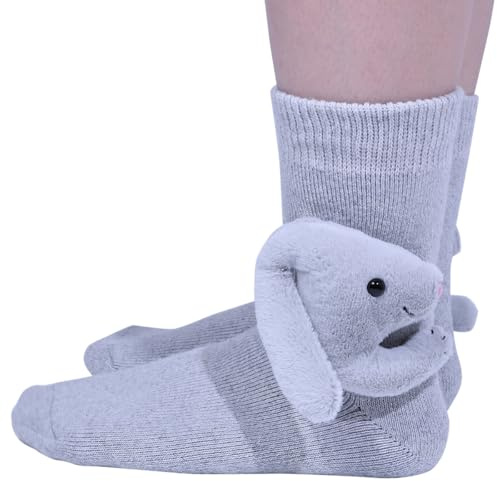 Himozoo 3D-stickade djurstrumpor, gåvor för mamma fru och dotter, nyhet rolig golvstrumpa till jul, varm och mjuk kanin djur kramstrumpor kvinnor flicka (kanin-01)