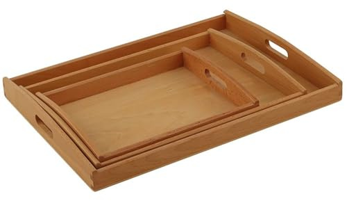 LLTCMYGS Montessori Holz Aufbewahrungs-Tablett Set, bewegliches Aufbewahrungs-Tablett mit Griff (3 Stück)