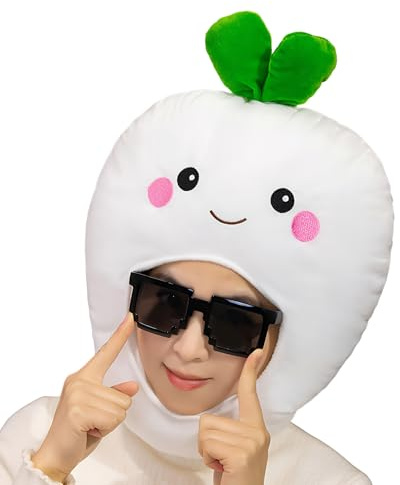 Portable Fruit Hat, White Radish Headgear, 13.78×11.42 Inches Vegetable Costume with Dress Up, Cute Cosplay Hat, Costume Headwear with Style, Party Accessories for Women