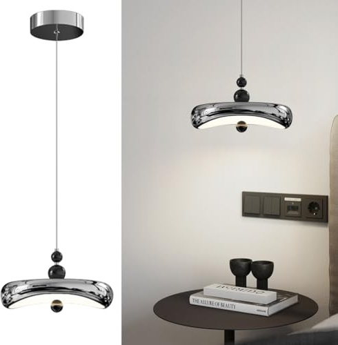 YUPIN Lámpara Colgante Creativa Con Platillo Volante Luz Colgante De Mesa De Comedor Moderna En Metal Crema/Cromo Lámpara De Araña Nórdica Vintage LED Para Comedor Sala De Estar Dormitorio(B-22cm)