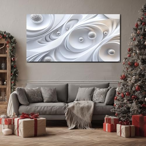 ZORYAN Scultura In Rilievo Strutturata Quadri Moderni Soggiorno Sfere Cromate Metalliche Grandi Dimensioni, Stampa su Tela Opere d'Arte da Parete per Decorazioni Casa Ufficio Con cornice 50x100cm