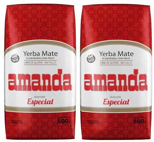 Yerba Mate Amanda Selección Especial Roja Sin Gluten Pack Ahorro 2x500g | Mate Argentino Tradicional, Energía Natural, Antioxidante, Apta Celíacos
