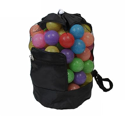 OEBUAFI Mesh Beach Backpack for Kids, Lightweight Foldable Toy Bag with Drawstring Closure and Adjustable Shoulder Straps, Nylon Swimming Pool Bag for Outdoor Play, Blue Pink Black (Black)