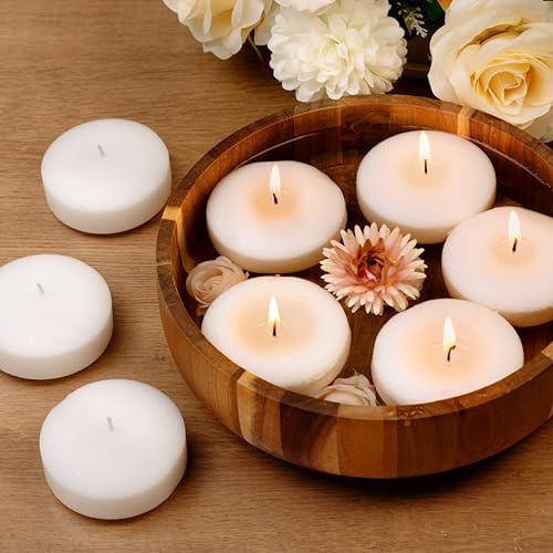 Auralome Floating Candles 3-Inch - Large White 12 Pack 8-10 Hour Slow Burn