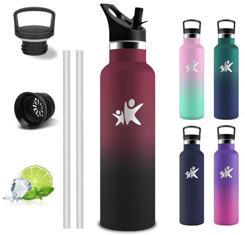 Grsta Botella Agua Acero Inoxidable- 500ml- Botella Termica, Cantimplora Acero Inoxidable, A Prueba de Fugas, Botella con Pajita, Aislamiento al Vacío, Termo para Escuela, Deportes, Gym