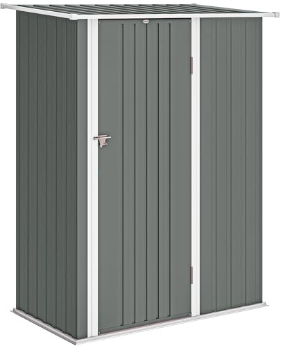 Outsunny Casetta da Giardino 1.07m² in Acciaio Zincato, Capanno Porta Attrezzi con Porta Bloccabile, Tetto Inclinato, 142x86x189 cm, Grigio Chiaro