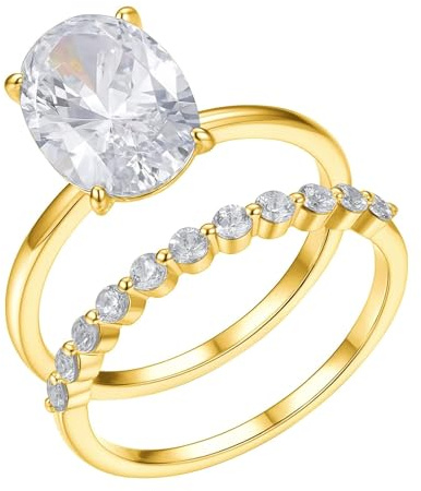 Epinki Solitärring 18K Gelbgold Au750, Klassiker Pärchen Ringe mit Moissanit Ovalschliff, Freundschaftsringe 750 Gold Echtschmuck, Gr.54 (17.2)