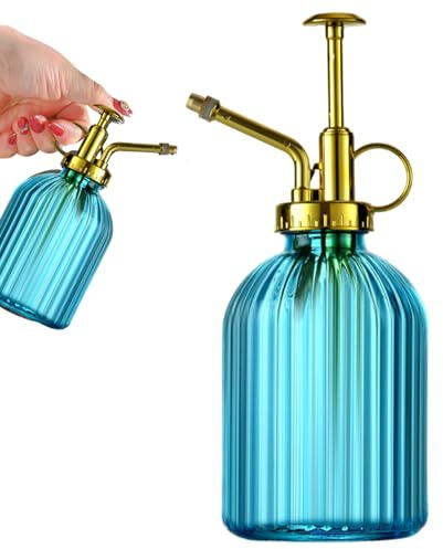 Otbushit Plant Mister Botella pulverizadora ABS Plant Mister tipo prensa de 320 ml con asa Botella pulverizadora de niebla fina para jardín verde en macetas de interior Jarra de plástico azul