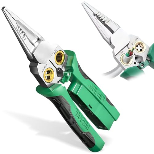 Alicates pelacables 8 en 1 con probador de voltaje, alicates eléctricos Herramienta multifunción para electricistas de acero inoxidable para pelar, cortar y engarzar (verde)