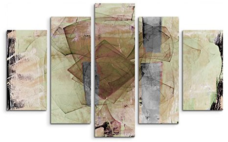 5 teiliges Wandbild auf Leinwand (Gesamt: H: 100cm B: 160cm) Keilrahmenbild Canvas Fotodruck Leinwandbild Leinwanddruck Kunstdruck Wandbild grün braun schwarz Vierecke
