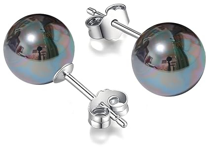 Schmuckwilli Perlenohringe für Damen & Mädchen - mit 10mm großen schwarzen runden Muschelkernperlen MK Perlen - Elegante Ohrringe für jeden Anlass - Ohrstecker - Ohrhänger Pearl earrings für Frauen