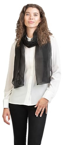 Posh Gear Damen Seiden Schal Chiffon Scialle, schwarz aus 100% Seide