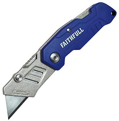 Faithfull Lock Back Utility Knife – Folding Pocket Knife with Quick Blade Change, Lightweight Nylon Body, Belt Clip & Lanyard Hole – Compatible with Standard Trimming Knife Blades