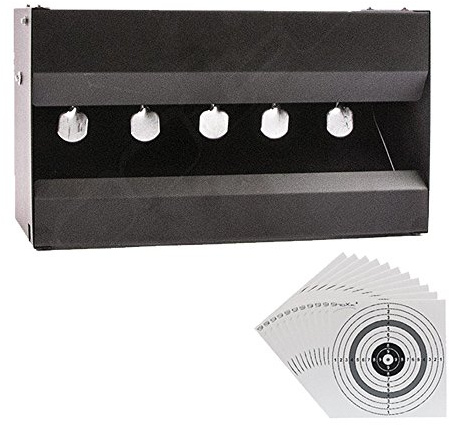 shoot-club24 Silhouettenkasten Knock Over Resetting Target-Kasten Schießspiel Biathlonspiel inklusive 100 ShoXx.® Zielscheiben 14x14cm