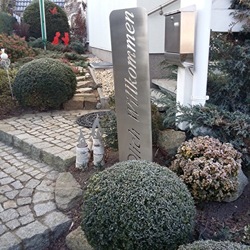 ARTTEC Design Schild, Hinweisschild, Gartenschild Herzlich Willkommen - hochwertige Gartendeko aus Metall - Edelstahl Deko für Garten, Balkon & Terasse - Metall Deko zum Aufstellen - Made in Germany