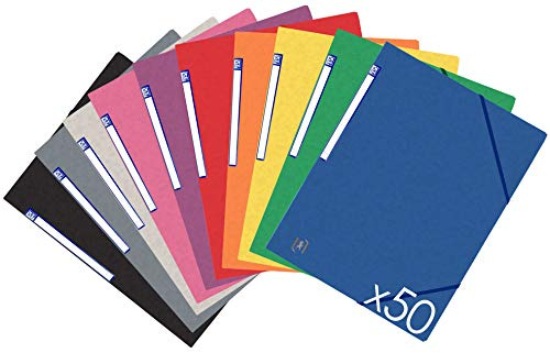 Oxford TopFile+ kartonmappar, 3 fällbara format, A4, gummilås, 10 olika färger, 50 stycken