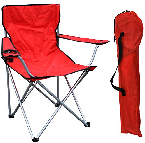 Chaise de camping, de pêche, pliable, rouge, avec porte-gobelet et sac, charge maximale : 120 kg