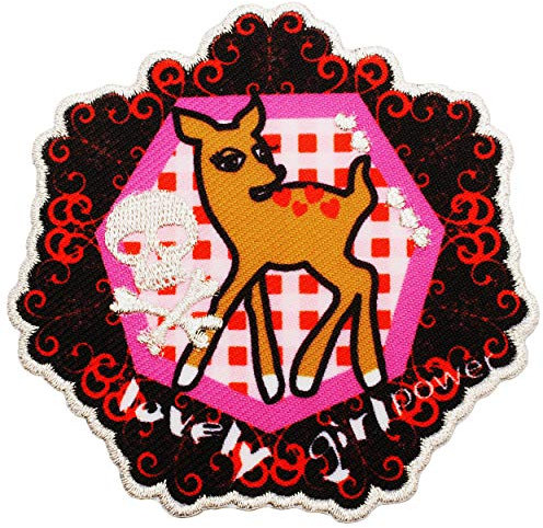 alles-meine.de GmbH Bügelbild - REH mit Herzen - 8,8 cm * 8,8 cm - Aufnäher/Applikation/Aufbügler - gestickter Flicken - Bügelflicken/Hosenflicken - Bügelsticker - Kinder E..