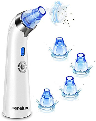 Senelux Blackhead Remover Vacuum Pore Cleaner Acne Comedone Extractor Face Pore Vacuum Blackhead Remover Tool Facial Pore Cleanser with 5 Adjustable Suction Power and 4 Replacement Probes - Blue