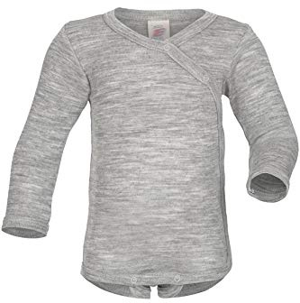 Baby Wickelbody langarm Wolle & Seide, Engel Natur, Gr. 50/56-74/80 (74-80, Hellgrau melange)