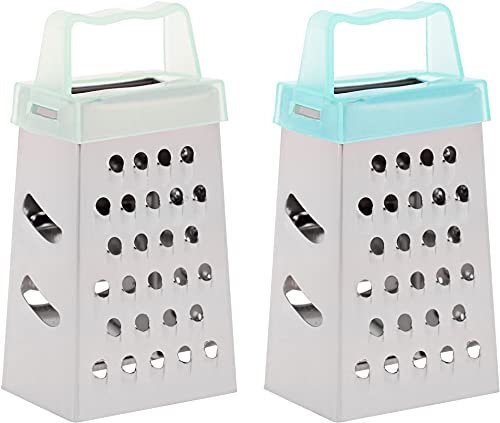 Mini Cheese and Garlic Box Grater - Pack of 2 - Small Ginger and Chocolate Box Graters - Micro Handle Box Grater for Kitchen