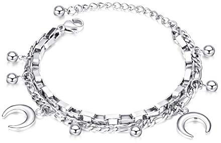 OSTAN Damen Armband Edelstahl Armbänder mit Mond Anhänger Silver