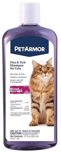 PetArmor Flea and Tick Shampoo for Cats, Coconut Berry Scented Flea Shampoo and Conditioner for Cats, Flea Treatment Kills Fleas and Ticks, 12oz