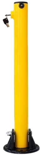 Parking Post Security Barrier - Yellow | 67CM Anti Parking Manual Lock Car Parking Bollard | Metal Fold Down Parking Post with Heavy Duty Base | Bolt Down Bollard with Key Lock - 1Pcs