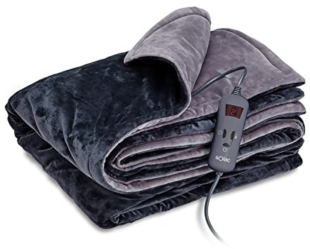 Solac CT8607 Reikiavik Single Heizdecke, Einzelbett, 150 W, 10 Temperaturen, Flanelldecke, Abnehmbarer Stecker, maschinenwaschbar, Timer 9 h, Überhitzungsschutz, 120 x 160 cm, Blau, Completo
