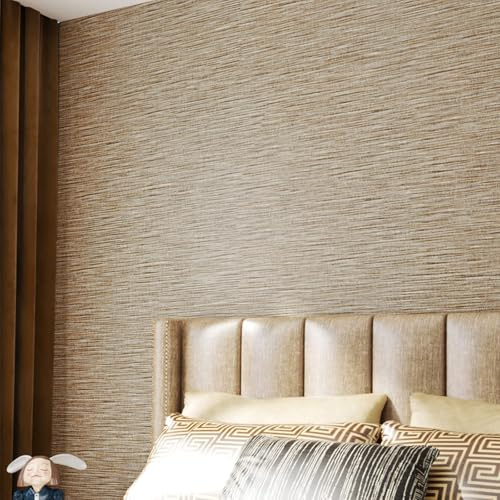 Decotalk Grass Cloth Wallpaper Peel and Stick Grasscloth Wallpaper Wall Cover Brown Grasscloth Textured Contact Paper Removable 17.7x120 Self Adhesive Contact Paper for Cabinets Vinyl Wallpapers