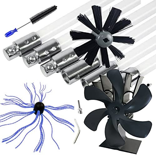 0℃ Outdoor Brosse de Cheminée Kit de Ramonage en Nylon + Ventilateur de Cheminée, Kit de Brosse de Nettoyage D'évent de Sécheuse pour Poêle à Pellet pour Nettoyer Cheminées en Métal ou en Brique,12m