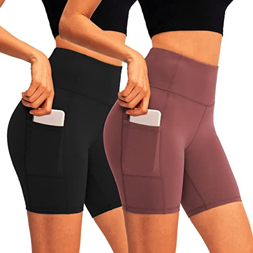 HomyComy Pantaloncini Sportivi Donna Yoga Palestra Pantaloni Corti Vita Alta Fitness Ciclismo Allenamento Jogging Shorts Leggings Corti Hotpants Nero/Rosso M