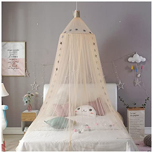 MISSMAO Moskitonetz, Betthimmel, Himmelbett Vorhänge mit Sternengirlande, Insektenschutz Babybett Vorhang Baldachin Kinder Prinzessin Zelte Schutz Dekoration Bettzubehör für Kinderzimmer,Champagner