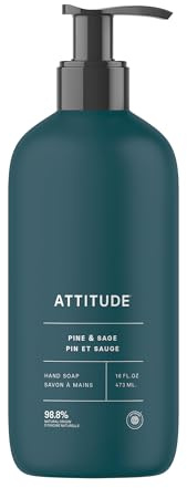 ATTITUDE Liquid Hand Soap, EWG Verified, Plant and Mineral-Based, Dermatologically Tested, Vegan, Pine & Sage, 473 mL